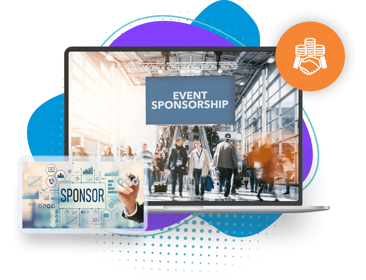 Illustration of sponsor inventory across app surfaces including banners, takeovers, featured listings, and contextual placements tied to attendee flows.