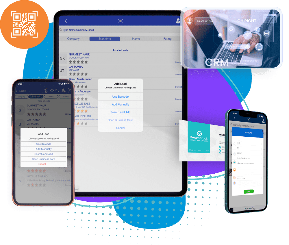Mobile interface displaying badge scanning and streamlined lead capture workflows for high-traffic booths. Mobile interface displaying badge scanning and streamlined lead capture workflows for high-traffic booths.