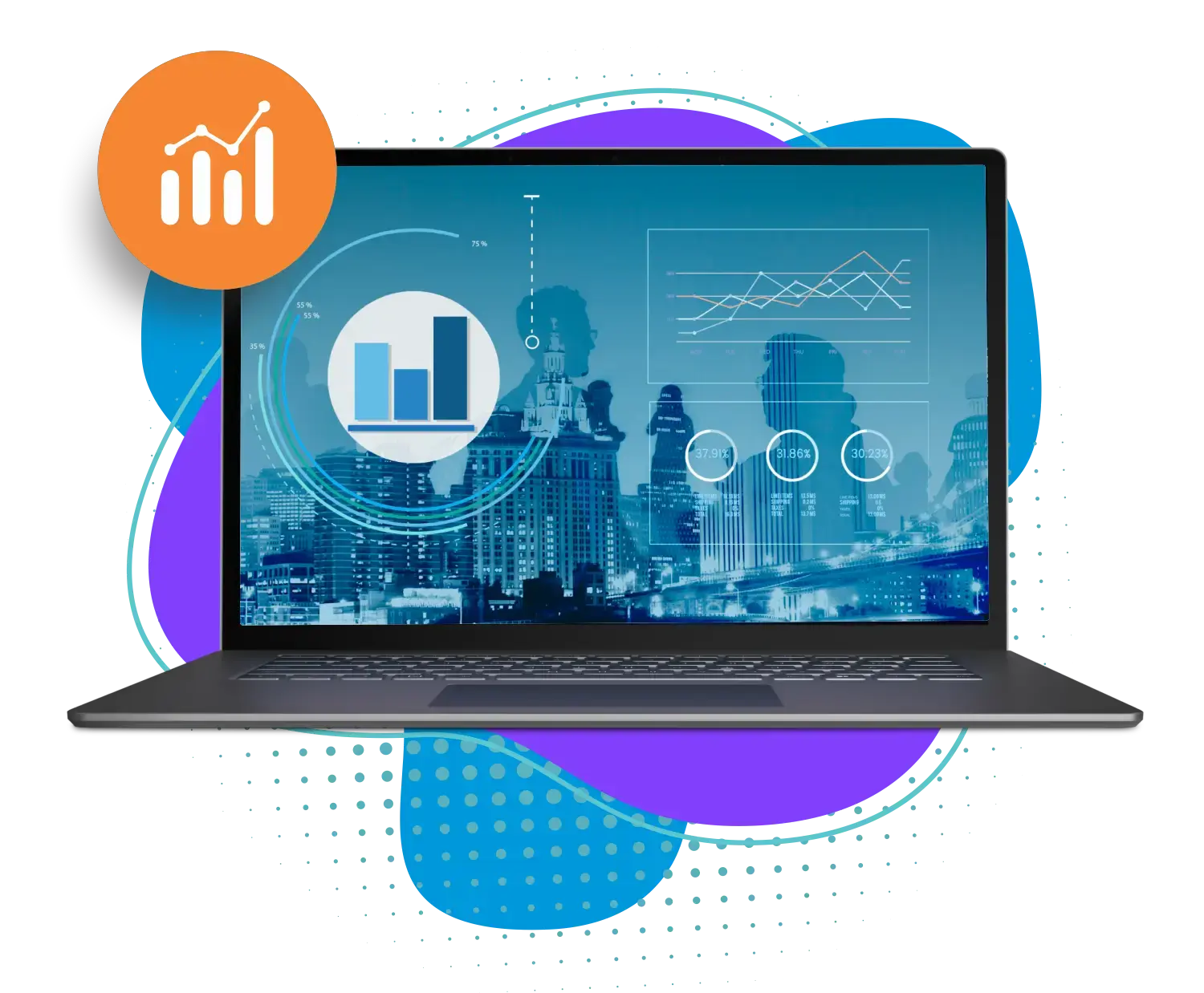 Graphic showing CRM integration options and analytics dashboard for tracking scans, lead quality, meetings, and follow-up metrics. Graphic showing CRM integration options and analytics dashboard for tracking scans, lead quality, meetings, and follow-up metrics.