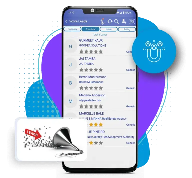 Trade show lead capture app with badge scanning, lead scoring, qualifiers, and exhibitor ROI tracking dashboard